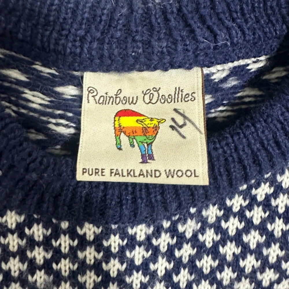 Rainbow Woollies Pure Falkland Wool Crewneck Sweater Patchwork Geometric Mens M